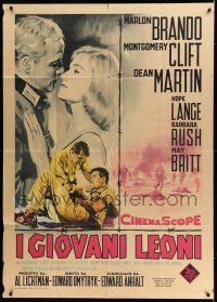 6w996 YOUNG LIONS Italian 1p '60 Nistri art of Nazi Marlon Brando, Dean Martin & Montgomery Clift!