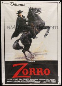 6w999 ZORRO Italian 1p '76 different art of masked hero Alain Delon on rearing black stallion!