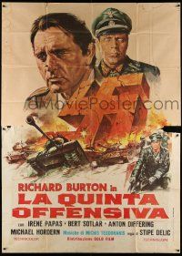 6w027 BATTLE OF SUTJESKA Italian 2p '73 art of Richard Burton & Nazi swastika over WWII battle!