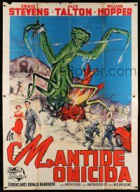 6w043 DEADLY MANTIS Italian 2p '57 different art of the giant insect monster attacking soldiers!