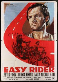 6w049 EASY RIDER Italian 2p R70s Peter Fonda, Dennis Hopper, huge artwork image of Jack Nicholson!