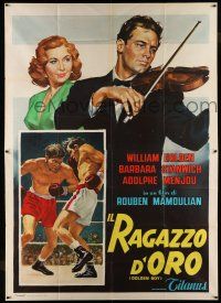6w065 GOLDEN BOY Italian 2p R58 different art of William Holden with violin & boxing + Stanwyck!