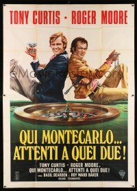 6w085 MISSION MONTE CARLO Italian 2p '74 best art of Roger Moore & Tony Curtis by roulette wheel!