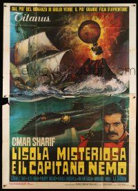 6w087 MYSTERIOUS ISLAND OF CAPTAIN NEMO Italian 2p '73 Jules Verne, cool different sci-fi artwork!