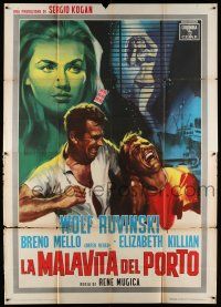 6w098 RATA DE PUERTO Italian 2p '64 great art of men fighting & sexy Elizabeth Killian, Port Rat!