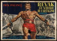 6w016 BARBARIANS Italian 4p '60 incredibly huge artwork image of steroided Jack Palance by Rene!
