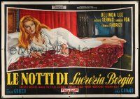 6w018 NIGHTS OF LUCRETIA BORGIA Italian 4p '60 full-length art of sexy Belinda Lee in bed, rare!