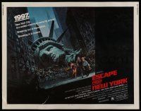 6y138 ESCAPE FROM NEW YORK 1/2sh '81 Carpenter, art of handcuffed Lady Liberty by Watts!