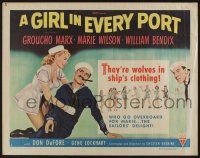 6y187 GIRL IN EVERY PORT style A 1/2sh '52 art of wacky sailor Groucho Marx & sexy Marie Wilson!
