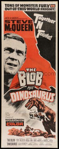 6y454 BLOB/DINOSAURUS insert '64 great close up of Steve McQueen, plus art of T-Rex w/girl!