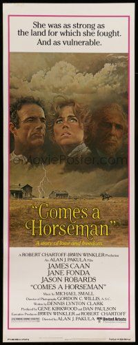 6y494 COMES A HORSEMAN insert '78 cool art of James Caan, Jane Fonda & Jason Robards in the sky!