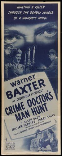 6y500 CRIME DOCTOR'S MAN HUNT insert '46 detective Warner Baxter, from famous radio program!
