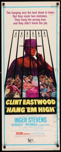 6y568 HANG 'EM HIGH insert '68 Clint Eastwood, they hung the wrong man, cool art by Kossin!