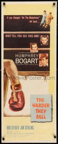 6y570 HARDER THEY FALL insert '56 Humphrey Bogart, Rod Steiger, cool boxing artwork!