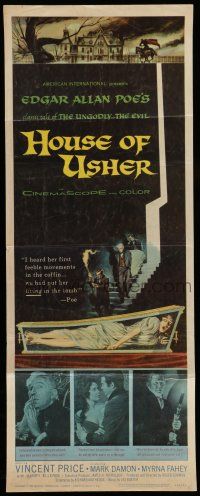6y580 HOUSE OF USHER insert '60 Poe's tale of the ungodly & evil, cool art by Reynold Brown!