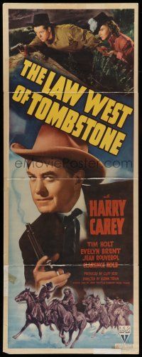 6y629 LAW WEST OF TOMBSTONE insert '38 Harry Carey with smoking gun, Tim Holt, Evelyn Brent