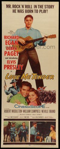 6y642 LOVE ME TENDER insert '56 1st Elvis Presley, artwork with Debra Paget & playing guitar!