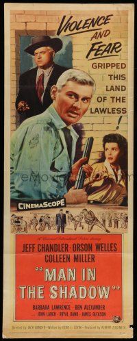 6y652 MAN IN THE SHADOW insert '58 Jeff Chandler, Orson Welles & Miller in a lawless land!