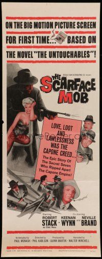 6y734 SCARFACE MOB insert '62 sexy Barbara Nichols, Robert Stack as Eliot Ness!