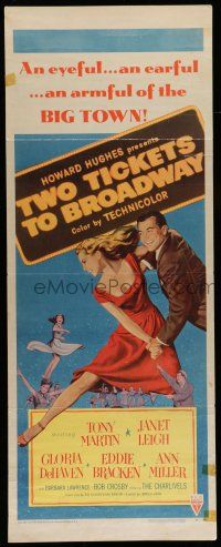 6y811 TWO TICKETS TO BROADWAY insert '51 great art of Janet Leigh & Tony Martin, Howard Hughes!