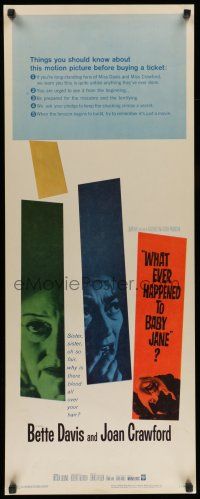 6y829 WHAT EVER HAPPENED TO BABY JANE? insert '62 Aldrich, scariest Bette Davis & Joan Crawford!