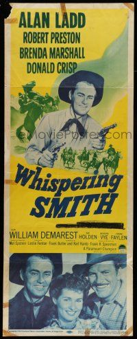 6y831 WHISPERING SMITH insert R56 close-up of cowboy Alan Ladd with two six-shooters!