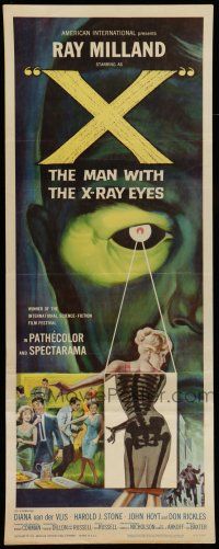 6y844 X: THE MAN WITH THE X-RAY EYES insert '63 Ray Milland, sci-fi art of man peeking on woman!