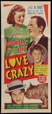 6z040 LOVE CRAZY Aust daybill '41 William Powell, Myrna Loy, come on over and howl with laughter!
