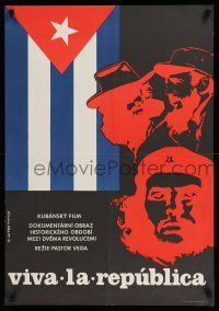 6z113 VIVA LA REPUBLICA Czech 23x32 '72 Pastor Vega, cool art of Che Guevara, Castro, Cuban flag!