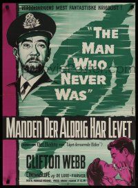 6z449 MAN WHO NEVER WAS Danish '58 Clifton Webb, Gaston art from strangest military hoax of WWII!