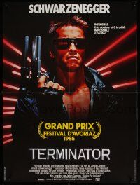 6z223 TERMINATOR French 24x32 '85 close up of classic cyborg Arnold Schwarzenegger with gun!