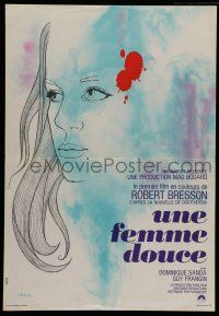 6z196 UNE FEMME DOUCE French 15x22 '69 Robert Bresson's Une femme douce, wonderful art by Chica!
