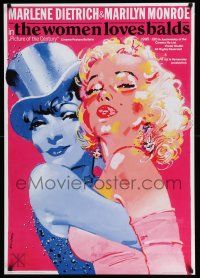 6z378 WOMEN LOVES BALDS Polish 27x38 '09 Swierzy art of Marlene Dietrich hugging Marilyn Monroe!