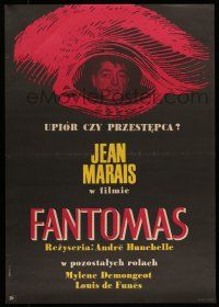 6z282 FANTOMAS Polish 23x33 '67 cool close-up art of Jean Marais in eye by Rapnicki!