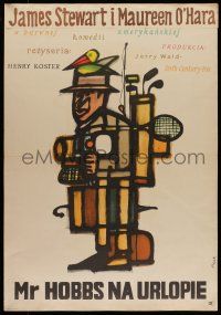 6z295 MR. HOBBS TAKES A VACATION Polish 23x33 '62 great Jerzy Flisak art of tourist Jimmy Stewart!