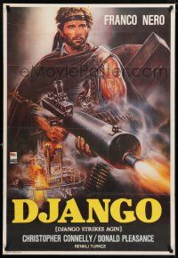 6z162 DJANGO STRIKES AGAIN Turkish '87 cool Enzo Sciotti art of Franco Nero with huge gun!