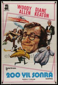 6z186 SLEEPER Turkish '74 Woody Allen, Keaton, wacky futuristic sci-fi comedy art by Ciriello!