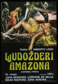 6z586 MAKE THEM DIE SLOWLY Yugoslavian 19x27 '87 Umberto Lenzi's Cannibal Ferox, torture art!