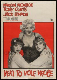 6z615 SOME LIKE IT HOT Yugoslavian 20x28 '59 sexy Marilyn Monroe w/Curtis & Jack Lemmon in drag!