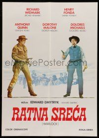 6z626 WARLOCK Yugoslavian 20x28 '70 cowboys Anthony Quinn Henry Fonda & Richard Widmark!