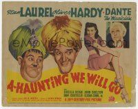 7a031 A-HAUNTING WE WILL GO TC '42 art of Laurel & Hardy + Dante the Magician & sexy Sheila Ryan!