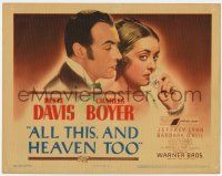 7a038 ALL THIS & HEAVEN TOO TC '40 wonderful image of pretty Bette Davis & Charles Boyer!