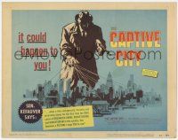 7a186 CAPTIVE CITY TC '52 cool art of giant John Forsythe looming over city, Robert Wise film noir