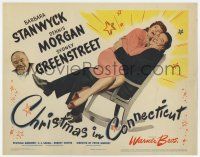 7a203 CHRISTMAS IN CONNECTICUT TC '45 Barbara Stanwyck & Dennis Morgan hugging on rocking chair!