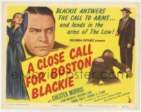 7a211 CLOSE CALL FOR BOSTON BLACKIE TC '46 detective Chester Morris lands in the arms of The Law!