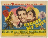 7a322 EXCUSE MY DUST TC '51 art of Red Skelton being kissed by two pretty girls!