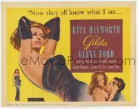 7a406 GILDA TC R59 sexiest Rita Hayworth in sheath dress & about to kiss Glenn Ford, classic!
