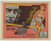 7a478 HIDDEN FEAR TC '57 John Payne looks at sexy half-dressed Anne Neyland putting on stockings!