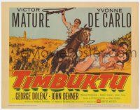 7a771 TIMBUKTU TC '59 art of Victor Mature on horse & with sexy Yvonne De Carlo, Jacques Tourneur!