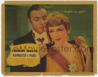 7a776 TOVARICH TC '37 Charles Boyer puts cape on Claudette Colbert, tonight's their night!